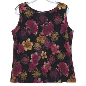 French Laundry Tank Top Women 1X Black Floral Textured Sleeveless Stretch USA